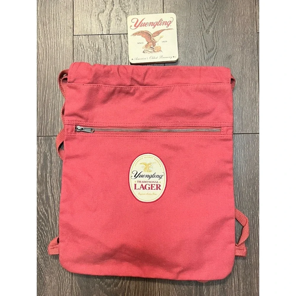 Port Authority Yuengling Beer Drawstring‎ Bag Backpack Canvas & 10 Coasters Set